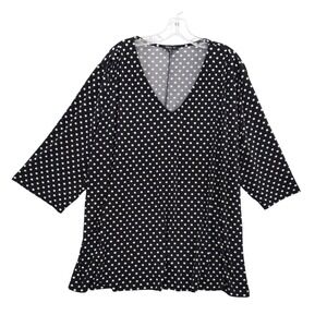 Vikki Vi Polka Dot Tunic Top V-Neck 3/4 Sleeve Plus Size‎ 3X